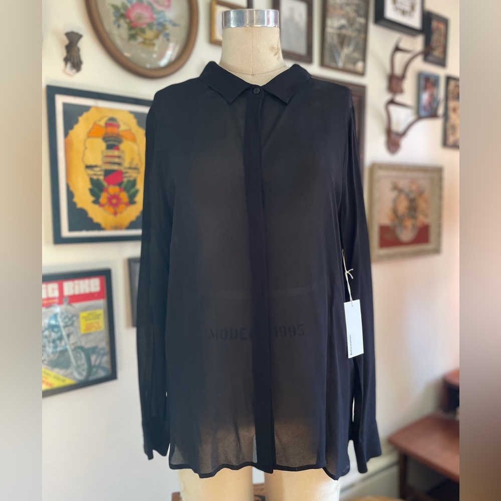 NWT Reformation Sheer Black Button Up Blouse Silky Plus Size XL